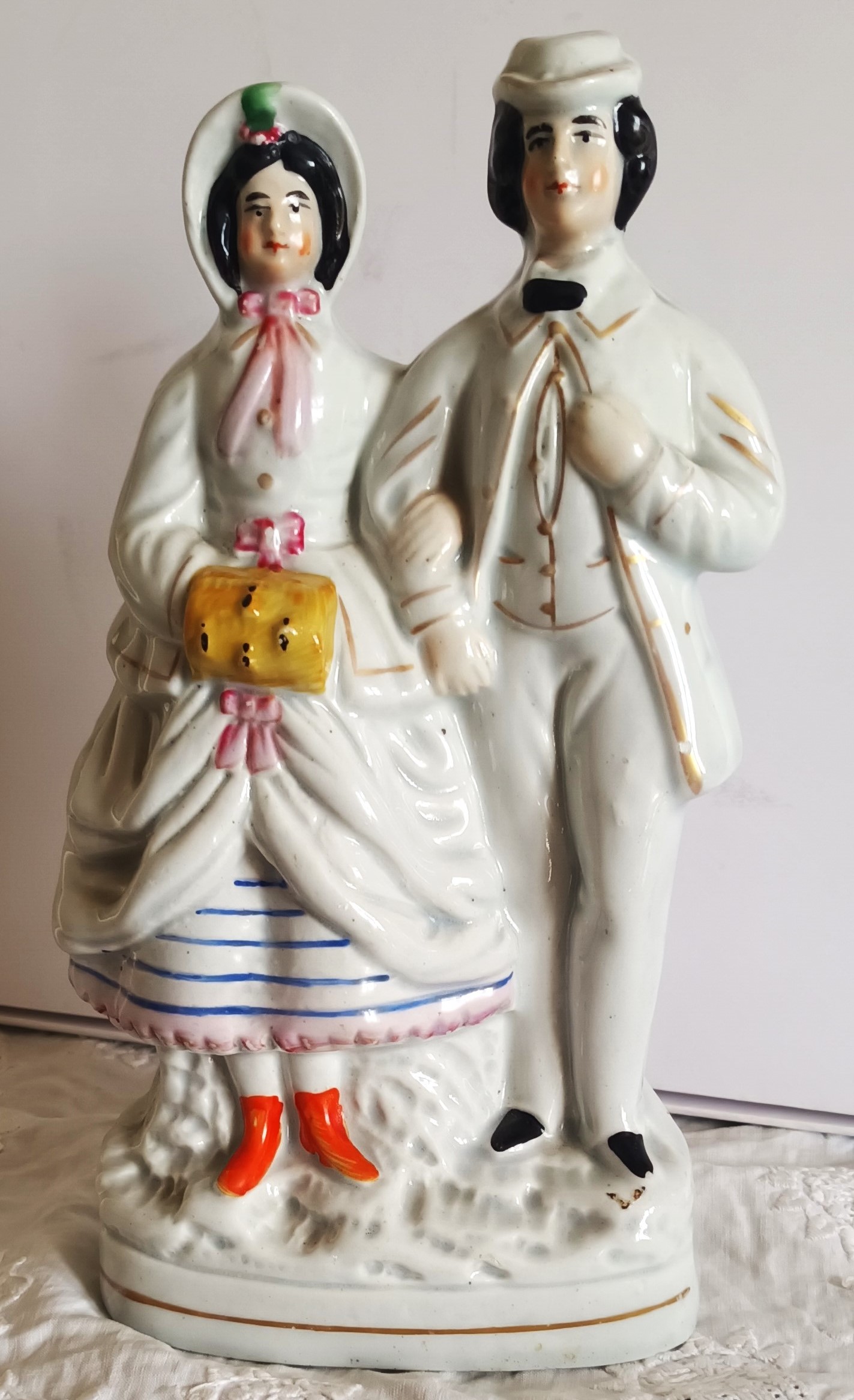 Antique English Victorian Staffordshire Figure ~ Princess Alice & Louis of Hesse ~ H 690 Antique Ceramics